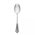 Rose Point Sterling Pierced Tablespoon Inspired by the Venetian lace of the traditional rose point wedding veil, this pattern features a full-blown rose-the symbolic flower of love-floating amid a web of silver lace and a pearl of geometric regularity. Introduced in 1934, the Venetian Renaissance styling captures the lost art of hand-sewn lace while keeping the magic of the wedding and mood of eternal romance alive as you use it day after day for family meals and special occasions.

Polish your sterling silver once or twice a year, whether or not it has been used regularly. Hand wash and dry immediately with a chamois or soft cotton cloth to avoid spotting.