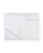 Grande Hotel White/Blue Full/Queen Duvet Cover These linens are styled after those that grace the beds of some of the finest hotels in the world. So if you\'re wondering why you always sleep so well in a five-star hotel, this may be the answer. This ever-popular percale is embroidered with tailored double-rows of satin stitch in colors numerous enough to thrill a decorator. Plus, they\'re woven by our masters in Italy to last through many washings.

Fabrication:
Percale with double-row of satin stitch embroidery
Duvet Cover: U-Shape on top of bed
Shams: 4-sides
Flat Sheet and Pillowcases: Along cuff

Finishing:
Knife-edge hem on Duvet Covers
Classic-style flanges, approximate measurements:
Shams: 3-inches; Boudoir: 2-inches
Flat Sheet and Pillowcase cuffs: 4-inches

Hem:
Plain
