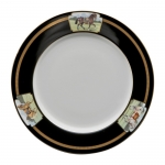 Imperial Horse Dinner plate Inspired by 18th century Continental paintings depicting the Noble Horse of Royalty, Julie Wear presents high spirited horses caparisoned in regal trappings, with ornamental saddles and bridles and adorned with tassels; she translates them into a highly sophisticated design that makes a bold statement on any table. Dramatic black ground accented with gold, including hand painted burnished gold cup handles enhances the splendor of the magnificent Imperial Horse.

Please call store for delivery timing.