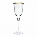 Juwel-Gold Water Goblet A fine, 24k gold rim enhances the perimeter of the Juwel handcut glassware while a hollow sphere underscored by yet another gold rim perches at the top of the stem.

