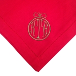 Napkins Set of 4 With Monogram Red  Dinner (Set of 4) - Red
20X20\

Fiber

100% Linen

Finishing

Plain weave

Hem

Hand thread drawn hemstitch with mitered corners
Plain hem on round Tablecloth

Care

Machine wash cold water on gentle cycle. Do not use bleach (bleaching may weaken fabric & cause yellowing). Do not use fabric softener. Wash dark colors separately. Do not wring. Line dry or tumble dry on low heat. Remove while still damp. Steam iron on \linen\ setting.
